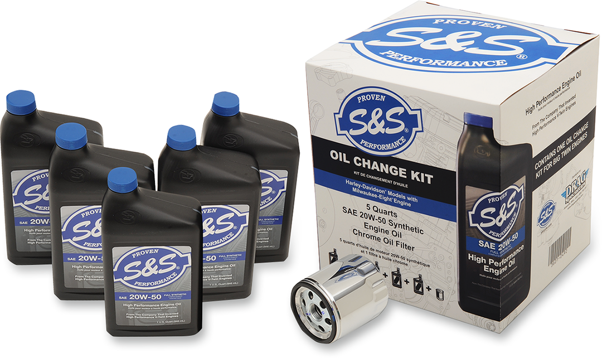 S&S CYCLE Oil Change Kit - Chrome Filter - M8 - 5 US quarts