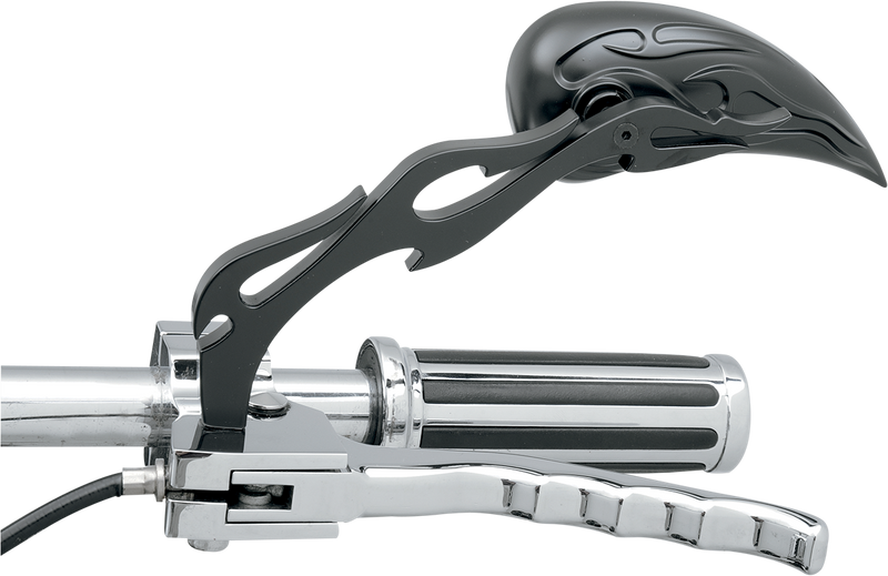 DRAG SPECIALTIES Tear Drop 3D Flame Mirrors with Sculptured Stem - Black