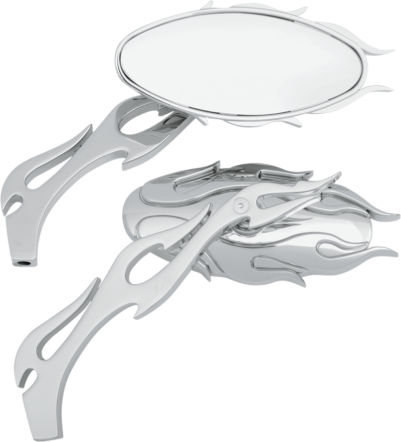 DRAG SPECIALTIES Die-cast Flame Oval Mirror - Chrome
