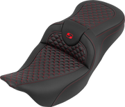 SADDLEMEN Roadsofa™ Seat - without Backrest - Dragon Stitch - Red Stitch - FLH/FLT '08-'25 808-07B-20804