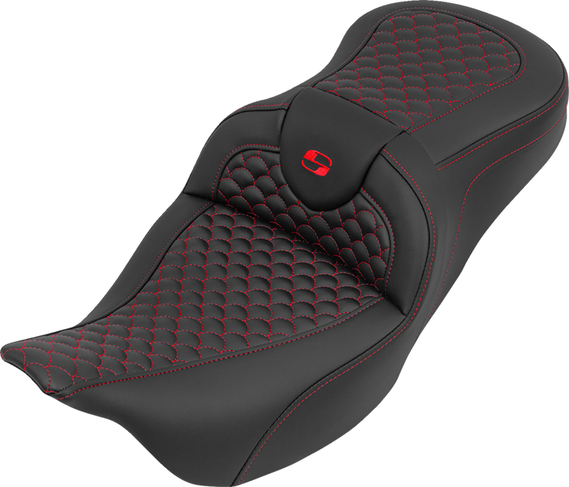 SADDLEMEN Roadsofa™ Seat - without Backrest - Dragon Stitch - Red Stitch - FLH/FLT '08-'25 808-07B-20804