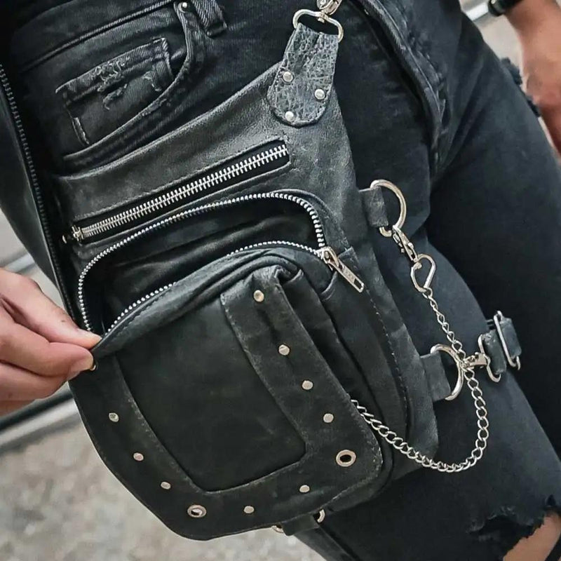 Gray Ladies Leather Thigh Bag