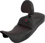 SADDLEMEN Extended Reach Roadsofa™ Seat - Dragon Scale - Red Stitch - with Backrest - Touring '08-'25 808-07B-209B4