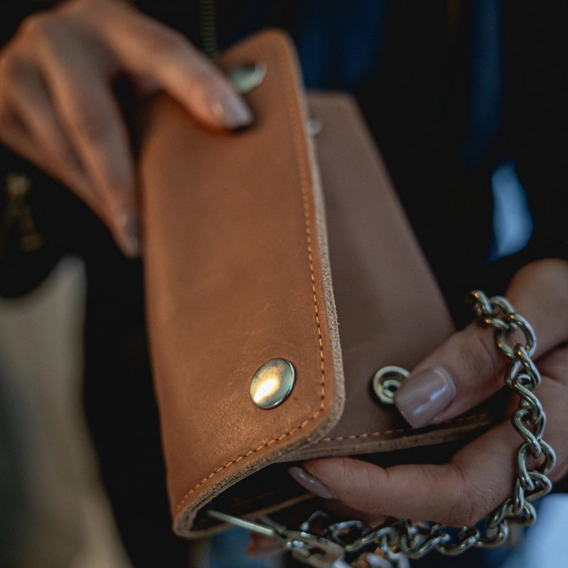 Brown Trifold Chain Biker Wallet