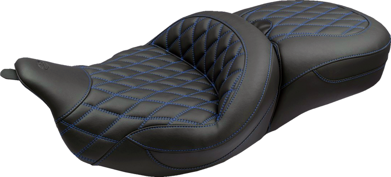 MUSTANG Super Touring Seat - Double Diamond - Sky Blue Stitch FLH/FLT '08-'25 89538SB