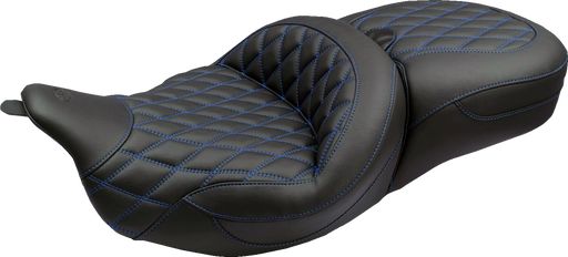 MUSTANG Super Touring Seat - Double Diamond - Sky Blue Stitch FLH/FLT '08-'25 89538SB