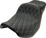 SLYFOX Chariot Seat - Silver Double Diamond Stitch - Silver Logo - FLH/FLT '09-'23.5 4723D