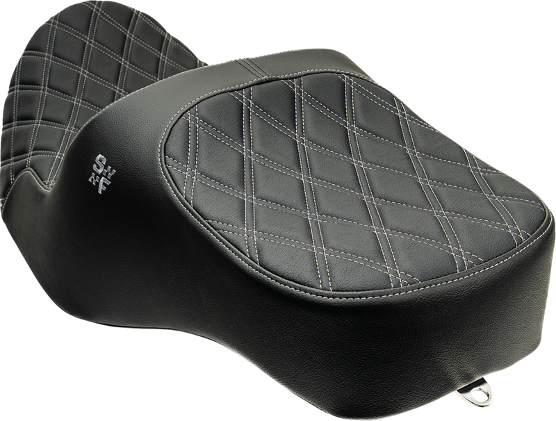 SLYFOX Chariot Seat - Silver Double Diamond Stitch - Silver Logo - FLH/FLT '09-'23.5 4723D