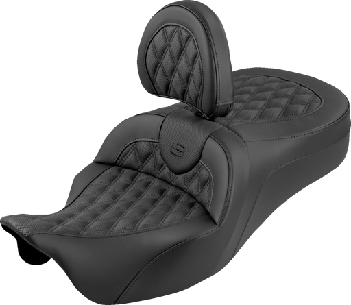 SADDLEMEN Roadsofa™ King Seat - With Backrest - Lattice Stitch - Black Stitch - FLH/FLT '08-'25 808-07B-182SB0