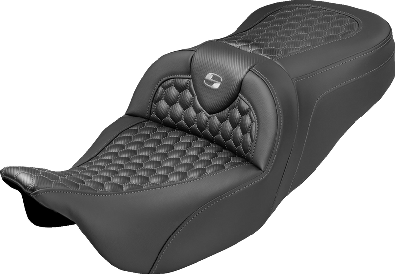 SADDLEMEN Roadsofa™ Seat - Honeycomb Stitch - Gray Stitch - No Backrest - FLH/FLT '08-'25 808-07B-18902