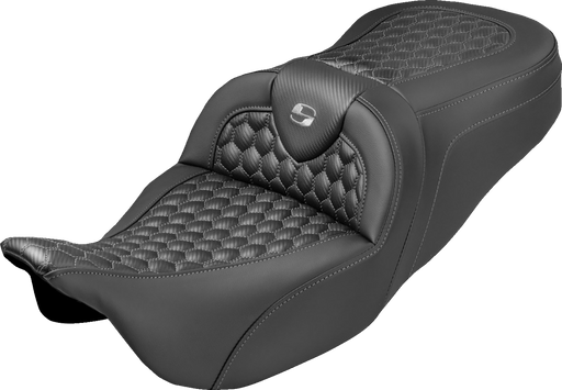 SADDLEMEN Roadsofa™ Seat - Honeycomb Stitch - Gray Stitch - No Backrest - FLH/FLT '08-'25 808-07B-18902