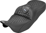 SADDLEMEN Roadsofa™ Seat - Honeycomb Stitch - Silver Stitch - No Backrest - FLH/FLT '08-'25 808-07B-18905