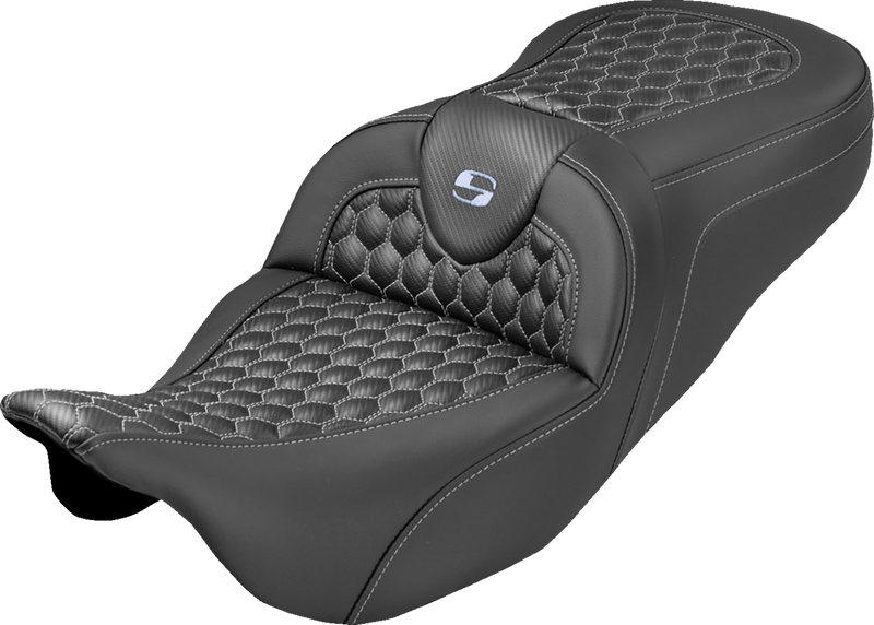SADDLEMEN Roadsofa™ Seat - Honeycomb Stitch - Silver Stitch - No Backrest - FLH/FLT '08-'25 808-07B-18905