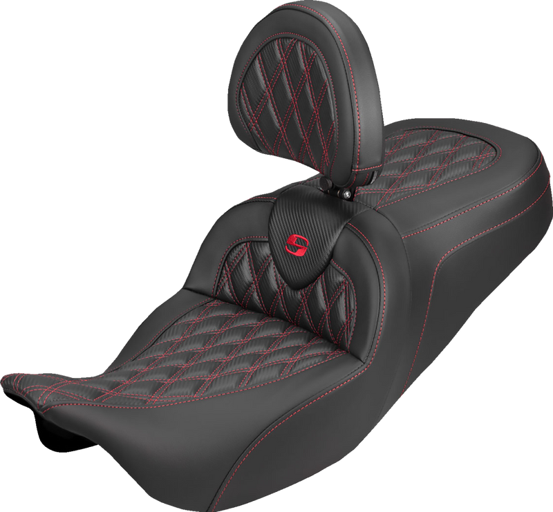 SADDLEMEN RoadSofa™ Carbon Fiber Seat - Lattice - w/ Backres - Red