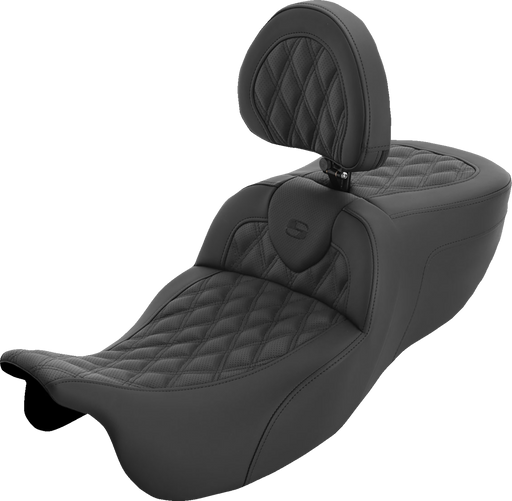 SADDLEMEN Roadsofa™ Extended Reach Seat - with Backrest - Lattice Stitch - FLRT/FLTRT '15-'25 815-07-184BR