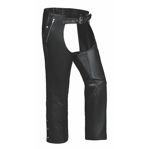 Unik Premium leather chaps designed for durability and style. With reinforced stitching, silver hardware, and an adjustable fit, these chaps are ideal for bikers