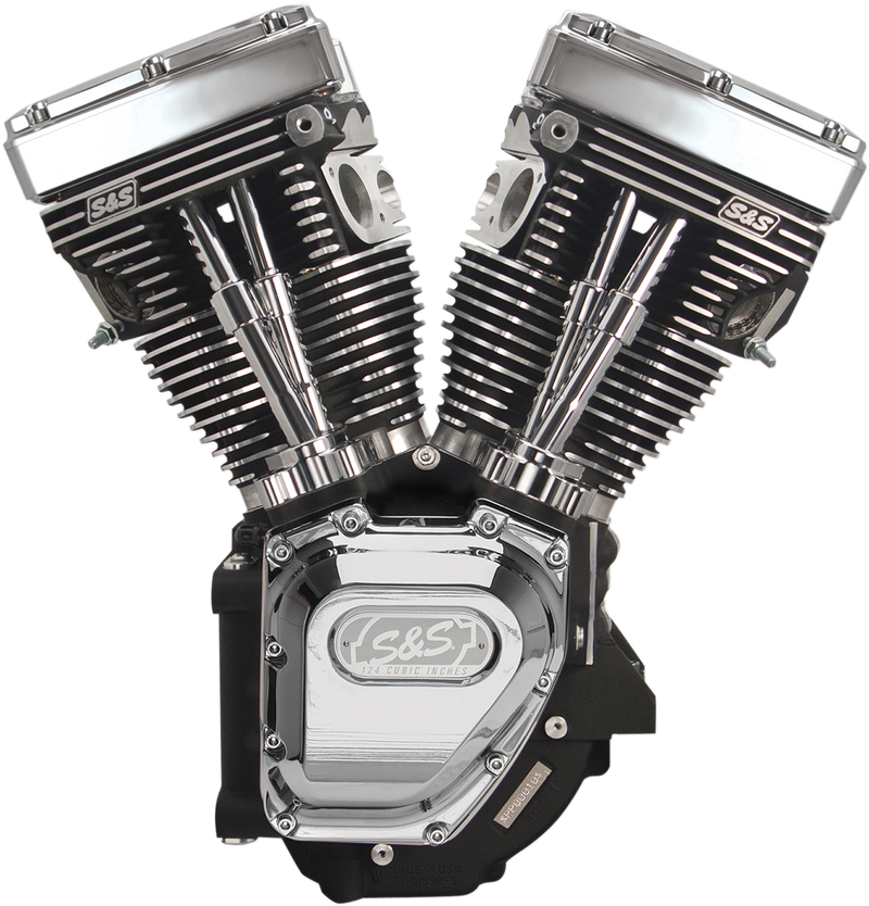 S&S CYCLE T124 Long Block Engine - Wrinkle Black with Chrome - Touring | Dyna