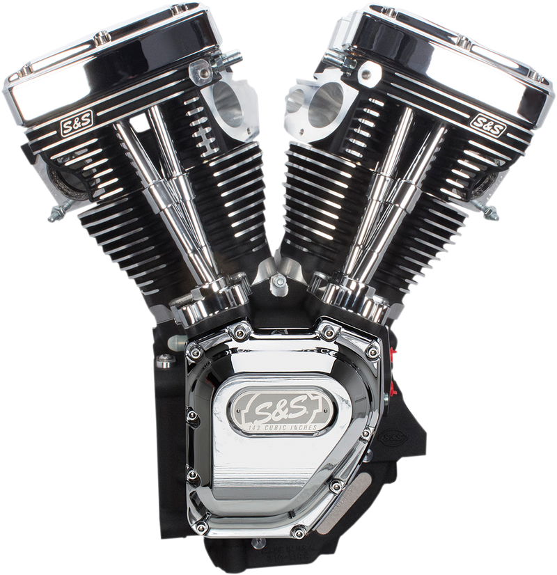 S&S CYCLE T143 Long Block Engine - Wrinkle Black and Chrome - Touring | Dyna