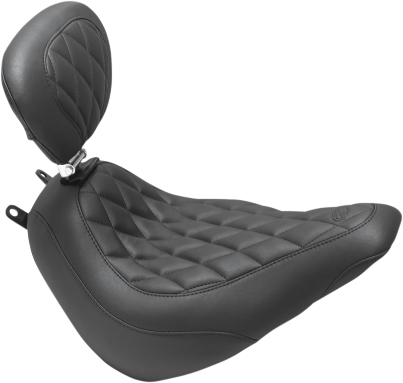 MUSTANG Wide Tripper™ Solo Seat w/ Drivers Backrest - Diamond Stitch - Black - Softail '18-'21