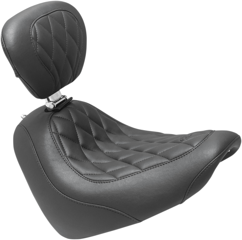 MUSTANG Wide Tripper™ Solo Seat w/ Drivers Backrest - Diamond Stitch - Black - Softail '18-'21