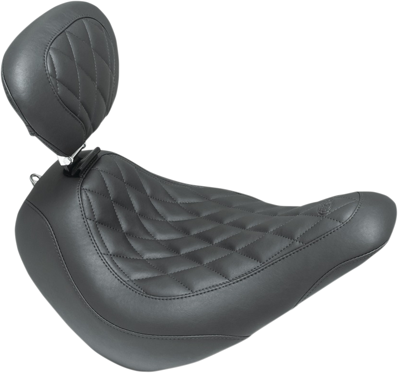 MUSTANG Wide Tripper™ Solo Seat w/ Drivers Backrest - Diamond Stitch - Black - Softail '18-'21