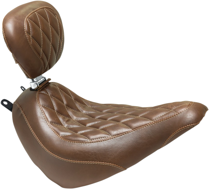 MUSTANG Wide Tripper™ Solo Seat with Backrest - Diamond - Brown - Softail '18-'21