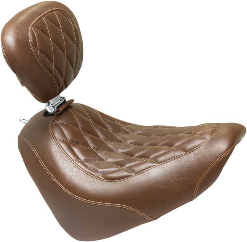 MUSTANG Wide Tripper™ Solo Seat with Backrest - Diamond - Brown - Softail '18-'21