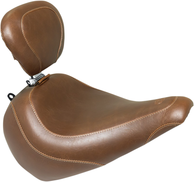 MUSTANG Wide Tripper™ Solo Seat with Backrest - Smooth - Brown - Softail '18-'21