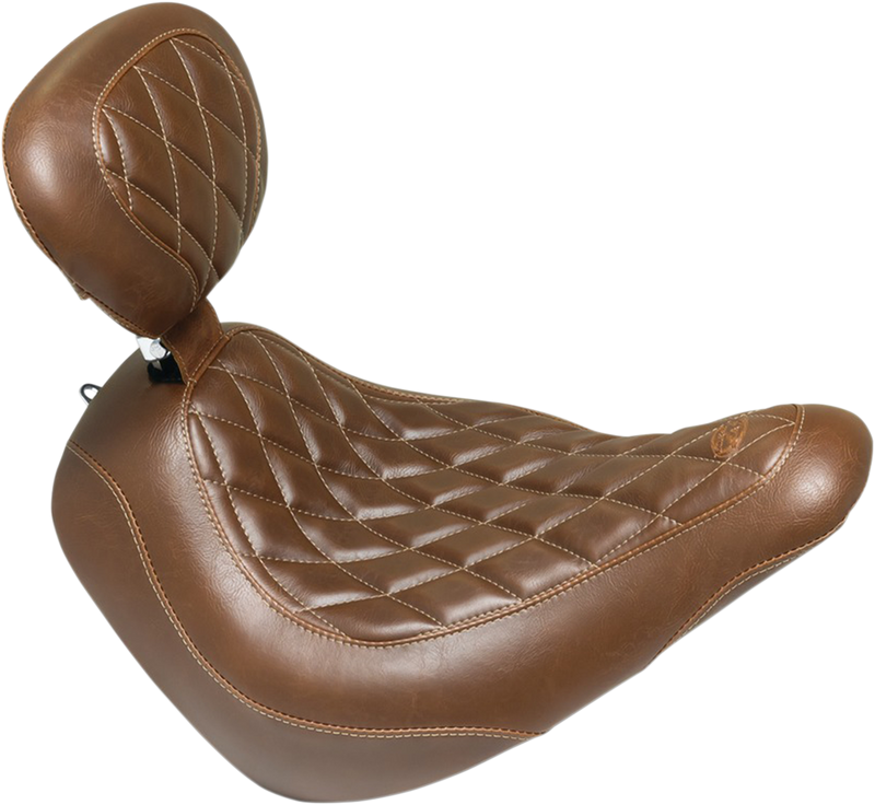 MUSTANG Wide Tripper™ Solo Seat with Drivers Backrest - Diamond - Brown - Softail '18-'21