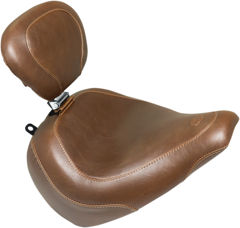 MUSTANG Wide Tripper™ Seat with Driver's Backrest - Smooth - Brown - Softail '18-'20