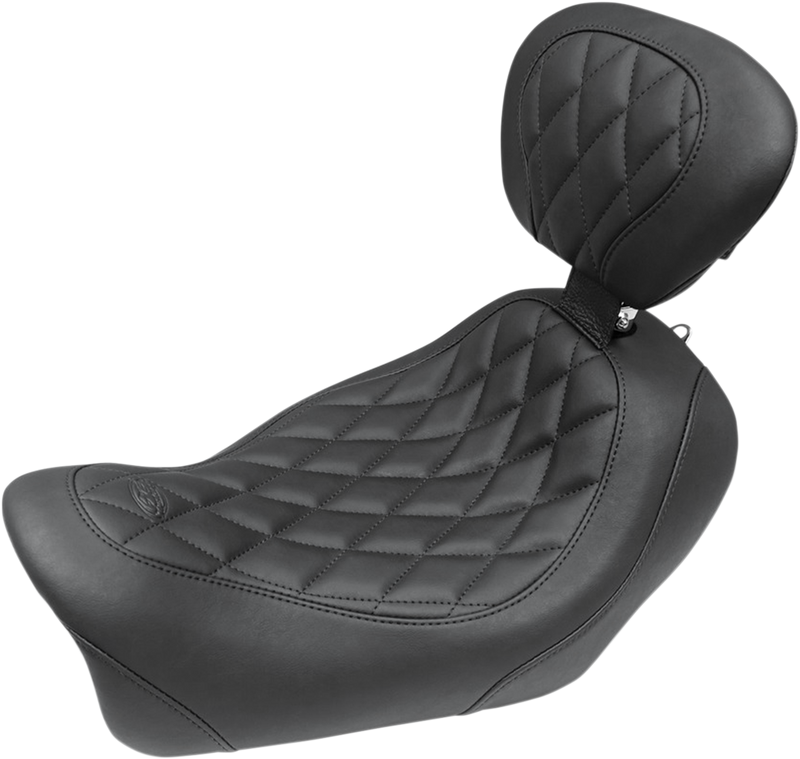 MUSTANG Wide Tripper™ Solo Seat with Backrest - Diamond Stitch - Black - Softail '14-'17