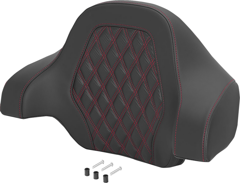 SADDLEMEN Deluxe Tour Pack Sissy Bar Pad - Carbon Fiber - Red Lattice Stitch 071020704