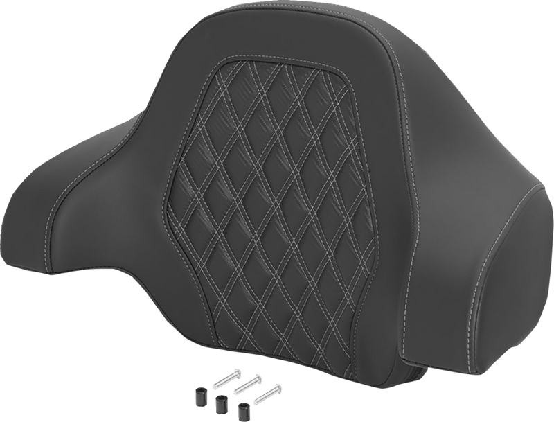 SADDLEMEN Deluxe Tour Pack Sissy Bar Pad - Carbon Fiber - Silver Lattice Stitch 071020705