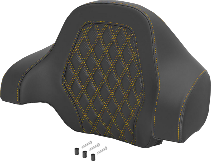 SADDLEMEN Deluxe Tour Pack Sissy Bar Pad - Carbon Fiber - Gold Lattice Stitch 071020707