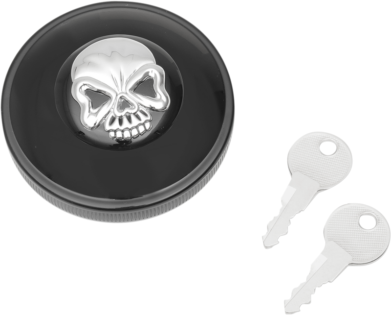 DRAG SPECIALTIES Skull Vented Screw-In Locking Gas Cap - Gloss Black