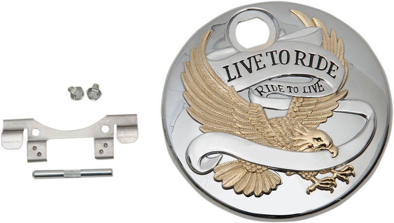 DRAG SPECIALTIES Replacement Fuel Console Door "Live to Ride" - Chrome / Gold