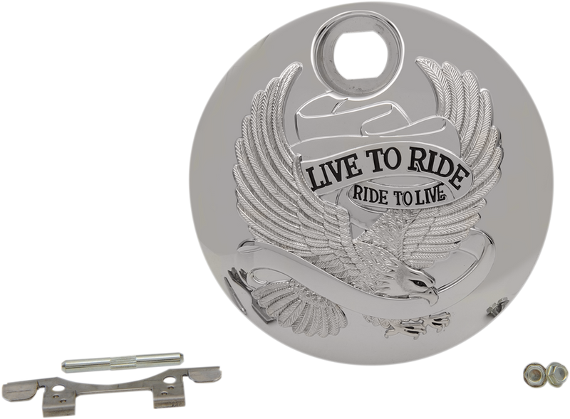 DRAG SPECIALTIES Replacement Fuel Console Door "Live to Ride" - Chrome / Black