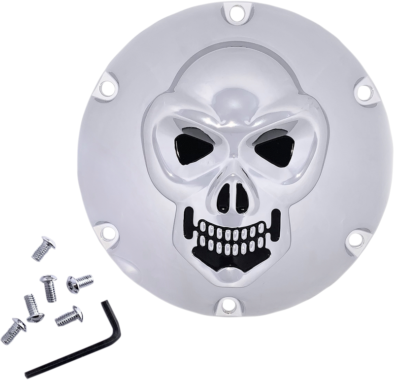 DRAG SPECIALTIES 3-D Skull Derby Cover - 6 Hole - Chrome - XL '04-'21