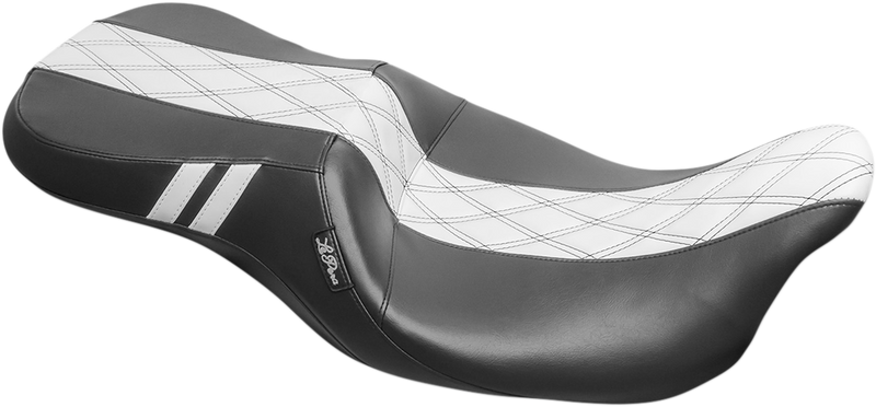 LE PERA Outcast Daddy Long Legs Seat - 2Up - w/o Backrest - Black w/ White Double Diamond Inlay - Touring '08-'22