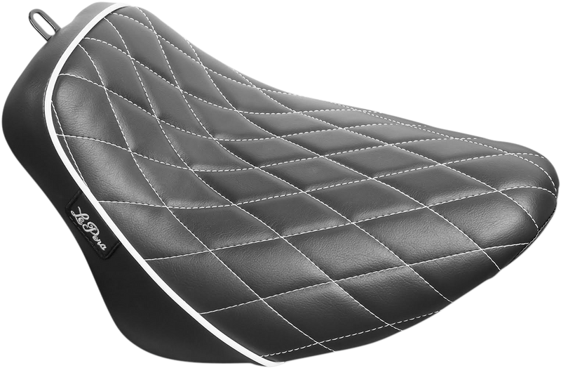 LE PERA Bare Bones Solo Seat - Diamond Stitch w/ White Stitching/Piping - Black - Softail '18-'23