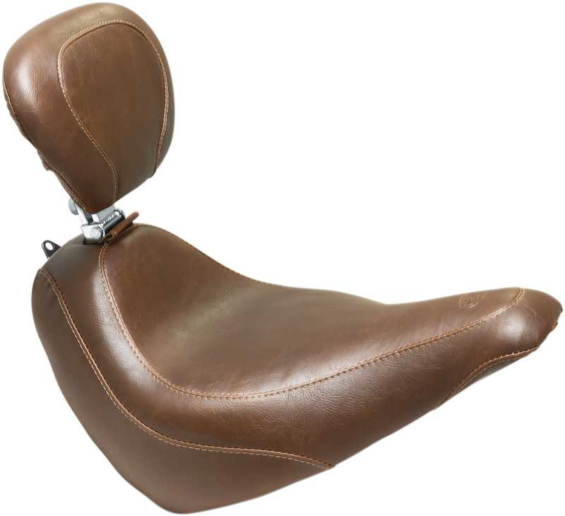 MUSTANG Wide Tripper™ Seat with Driver's Backrest - Smooth - Brown - Softail '18-'21