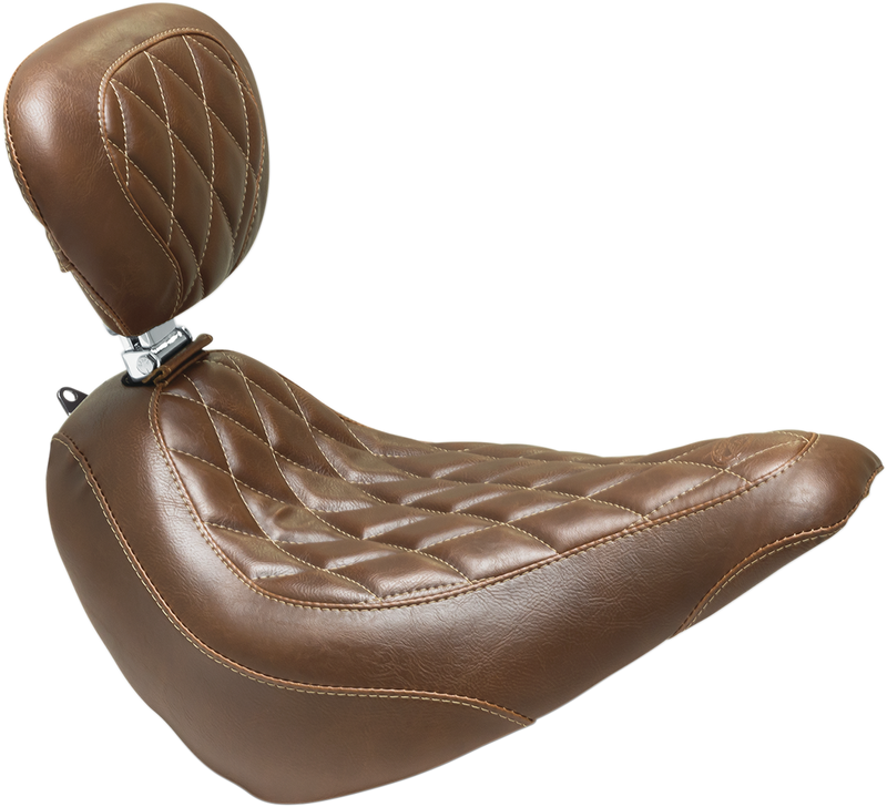 MUSTANG Wide Tripper™ Solo Seat with Drivers Backrest - Diamond - Brown - Softail '18-'21