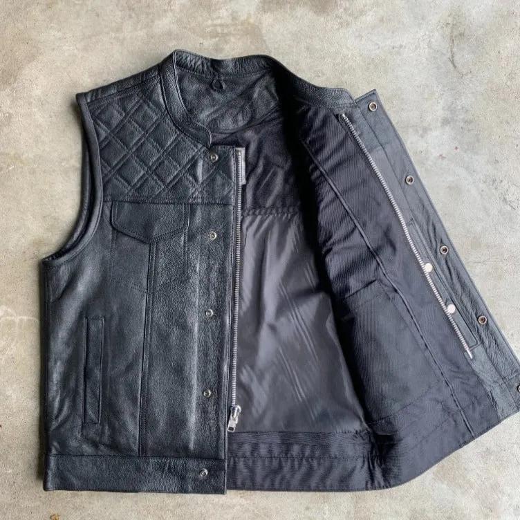 Black Diamond  - Mens Premium Leather Diamond Stitch Club Vest