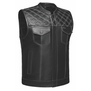 The Men's Diamond Stitch Club Vest by Unik Premium combines sophisticated design with practical features. Made from cowhide leather with a diamond stitch pattern.