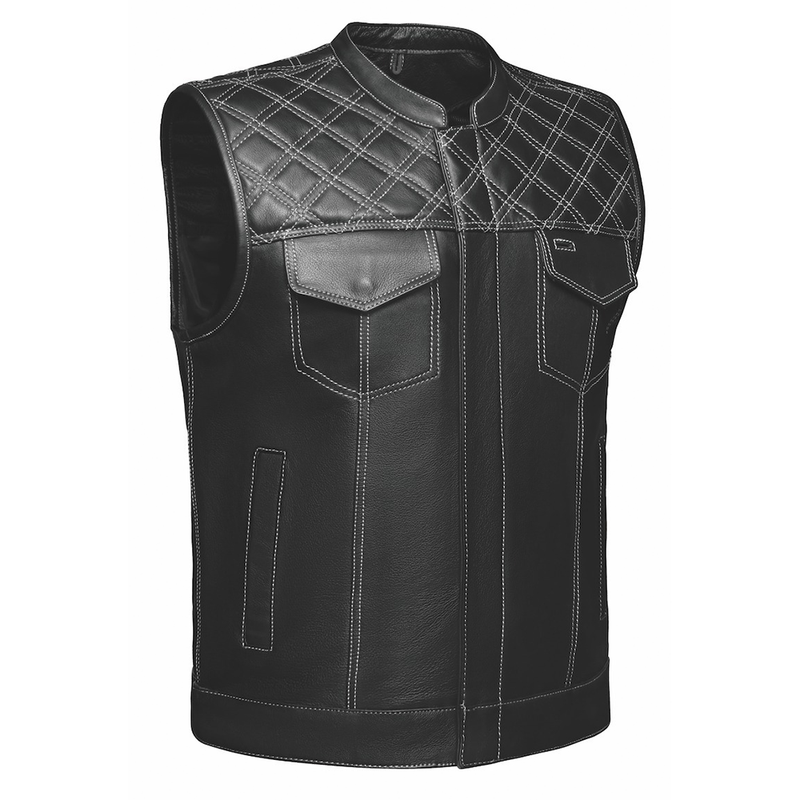 The Men's Diamond Stitch Club Vest by Unik Premium combines sophisticated design with practical features. Made from cowhide leather with a diamond stitch pattern.