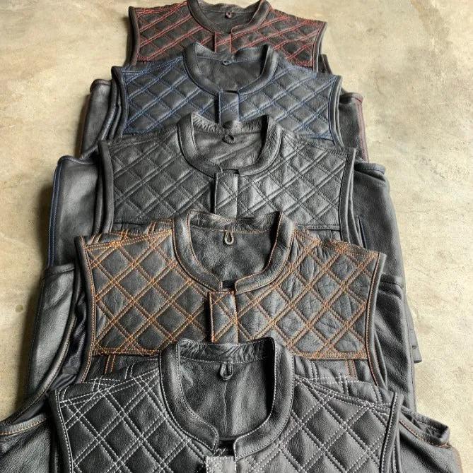 White Diamond - Mens Premium Leather Diamond Stitch Club Vest