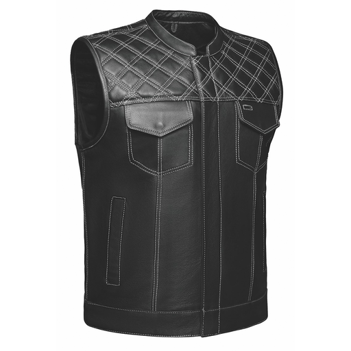 The Men's Diamond Stitch Club Vest by Unik Premium combines sophisticated design with practical features. Made from cowhide leather with a diamond stitch pattern.