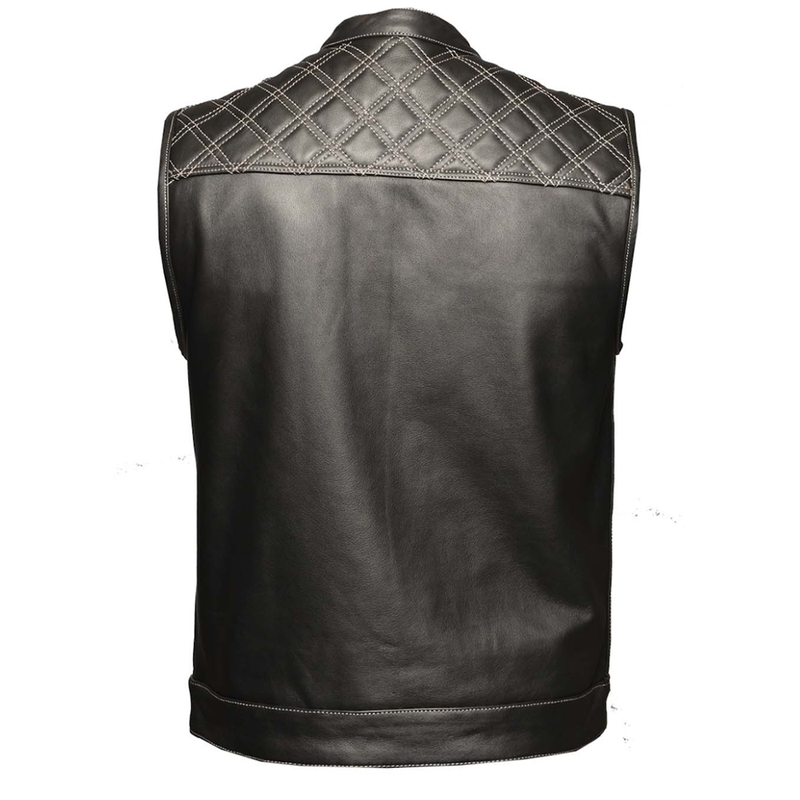 The Men's Diamond Stitch Club Vest by Unik Premium combines sophisticated design with practical features. Made from cowhide leather with a diamond stitch pattern.