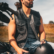  Featuring four exterior pockets, two inside concealed carry pockets, a zip snap main closure, antique brass hardware, and a one-panel back, this vest provides both practicality and unique aesthetic appeal.
