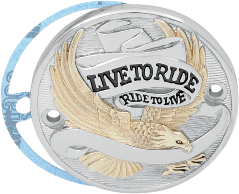 DRAG SPECIALTIES Replacement 2 Hole Points Cover Live to Ride - Chrome/Gold/Black